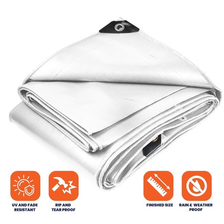 Tarpco Safety 64 ft L x 0.5 mm H x 24 ft W Heavy Duty 14 Mil Tarp, White, Polyethylene TS-104-24X64